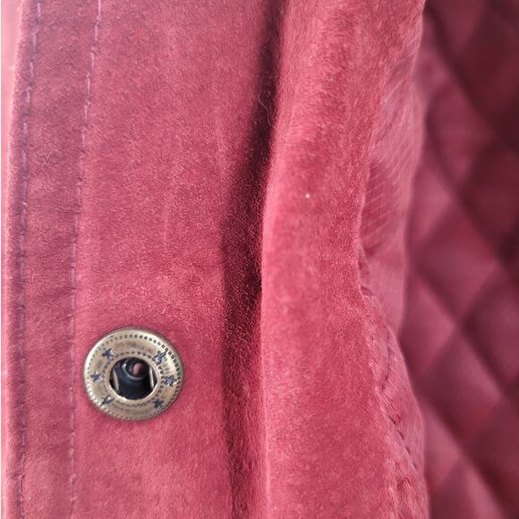 Maroon Western Fringe Layer Cozy Lined Snap Jacket Vintage Chic Womens - Picture 14 of 16